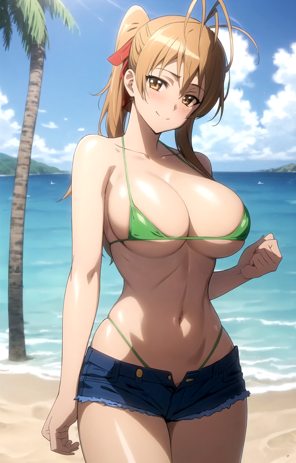 1girl 1girl 1girl ai_generated arm_support playa big_breasts big_breasts big_breasts bikini ojos_marrones cabello_marrón escote denim pantalones cortos_de mezclilla solo mujer_bikini verde highschool_of_the_dead piernas cabello_largo mirando_al_espectador ombligo océano rei_miyamoto sensual pantalones cortos sonrisa difusión_estable sudor muslos_gruesos muslos tanga_bikini voluptuoso agua