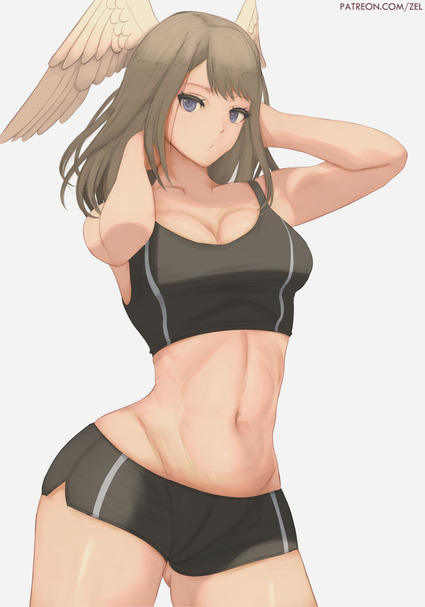 1girl 1girl 1girl seductor mujer_atlética pechos_grandes pantalones_cortos_negros ojos_azules ropa interior pechos cabello_marrón ropa eunie_(xenoblade) abs_mujer_solo_mujer_en forma pantalones cortos_de_gimnasio uniforme_de_gimnasio pantalones cortos de pelo solo_mujer_sujetador_deportivo muslos_gruesos muslos ropa superior alas_en_la cabeza xenoblade_(serie) xenoblade_chronicles_3 zelc-face