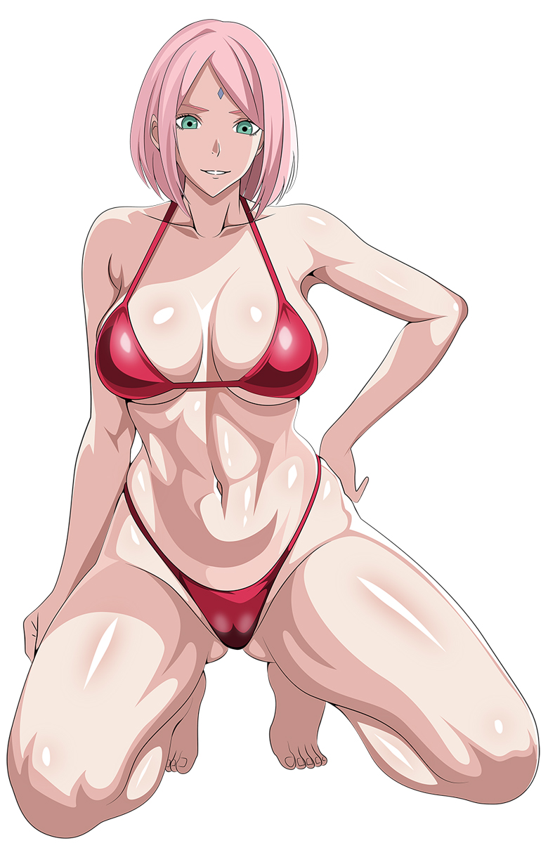 1chica seductora mujer_atlética piernas_desnudas pechos_grandes bikini boruto:_naruto_next_generaciones escote mujer_abdominales en forma mujer_milf naruto naruto_(serie) de rodillas cabello_rosa sakura_haruno ojos_verde azulado yxyyxy