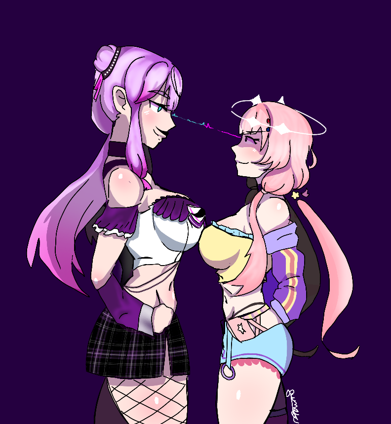 2_chicas_pechos_grandes essievt fanart medias de red mirando_otro paraguasvt vtuber