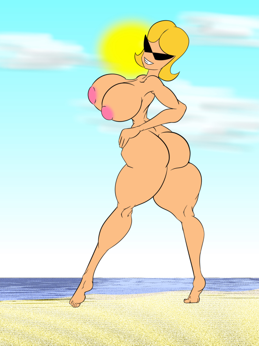 1girl 2018 culo culo piernas desnudas descalzo playa cielo_azul pechos pechos disney pies sonrisa calorataque al corazón chuchería pezones desnudo playa_nuda mujer_desnuda pezones_rosas pixar sonrisa sol gafas de sol sunny_miami dedos de los pies caminando cabello_amarillo