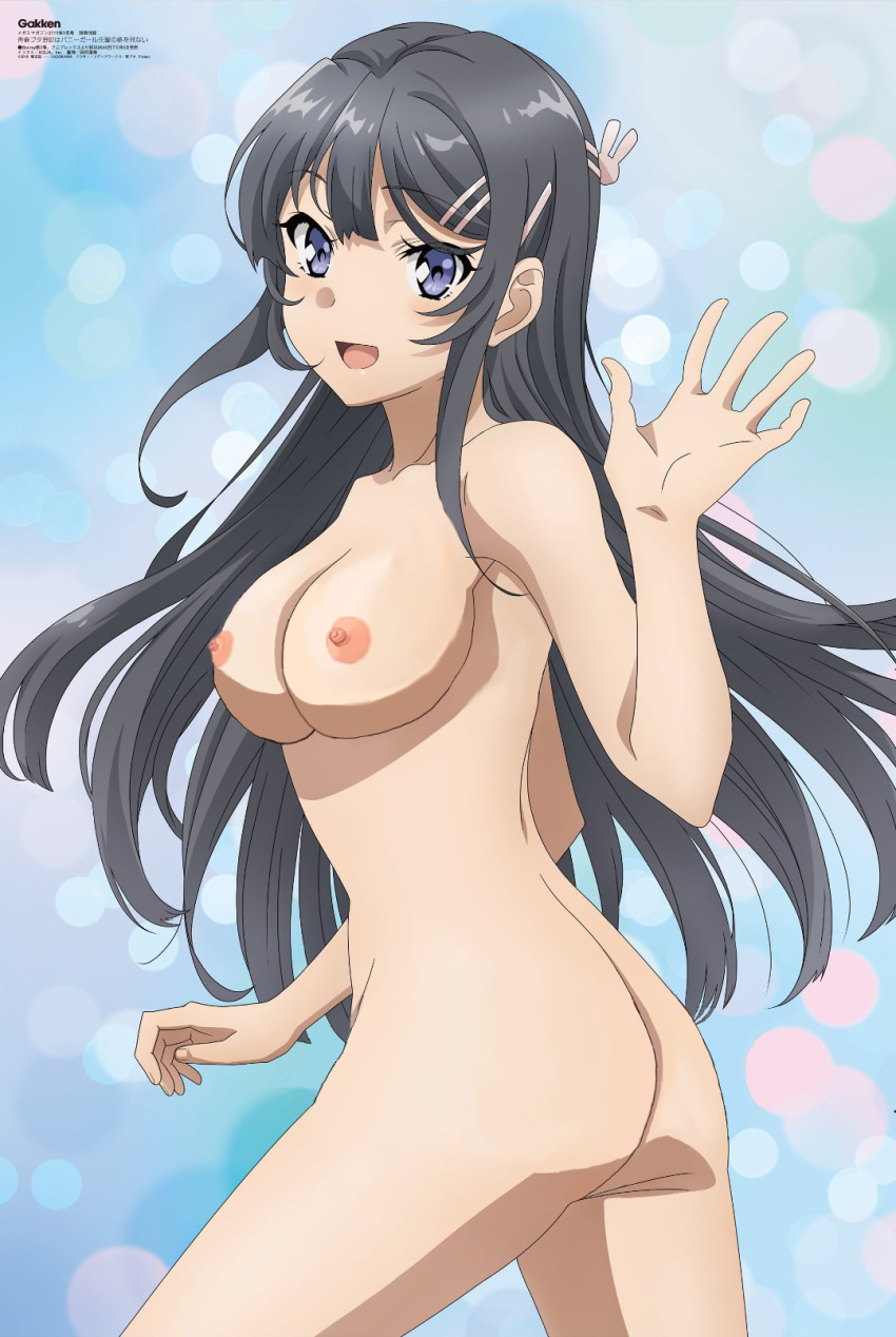 1 chica seductora aqua_inc. culo pechos_grandes pelo_negro pechos completamente_desnuda_piernas femeninas mirando_al_visor megami_magazine abdomen pezones desnudo edición_desnuda filtro_desnudo boca_abierta sakurajima_mai seishun_buta_yarou_wa_bunny_girl_senpai_no_yume_wo_minai muslos_gruesos edición_tercera