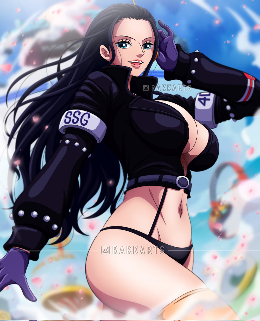 1girl 1girl pechos grandes pelo_negro bragas_negras pechos piernas pelo_largo mujer madura nico_robin bragas de una pieza sexualmente_sugerentes solo_focus ropa interior