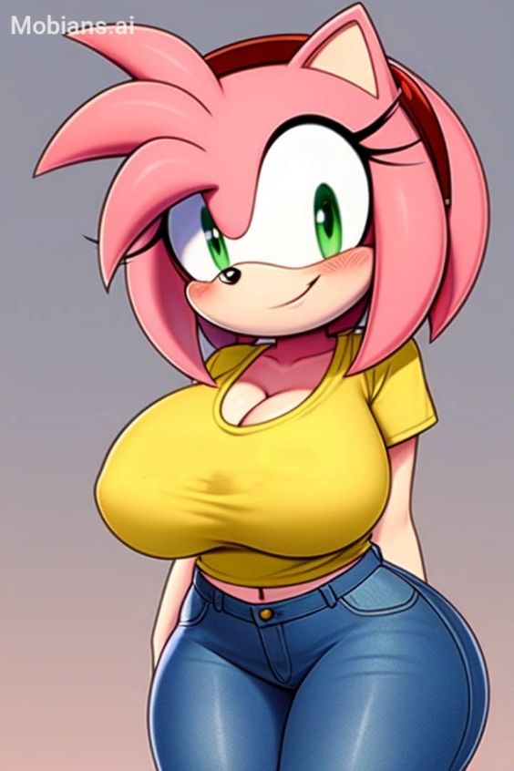 1girl ai_generated amy_rose anthro anthro_only big_ass big_breasts pechos solo mujer fondo_degradado ojos_verdes mobians.ai sega fondo_simple sonic_the_hedgehog_(serie)