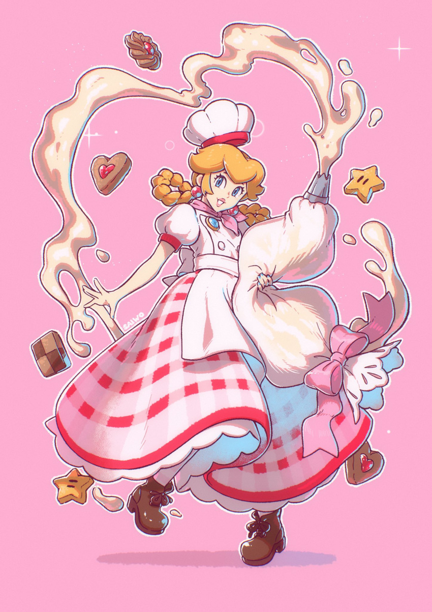 1girl chef_hat vestido vestido glaseado insinuación nintendo princess_peach cuestionable saiwoproject super_mario_bros insinuación_involuntaria