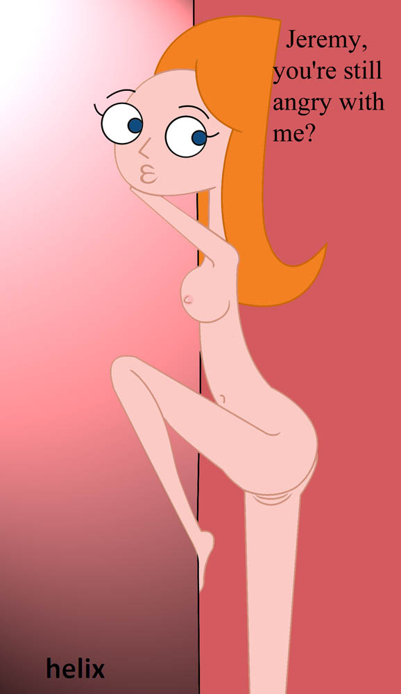 1girl 1girl 1girl 2012 ojos_azules candace_flynn disney texto_inglés cejas pestañas solo mujer hélice humano besos levantamiento de piernas pezones del ombligo cabello_naranja phineas_and_ferb pezones_rosas coño fondo rojo tetas laterales de pie texto tagme