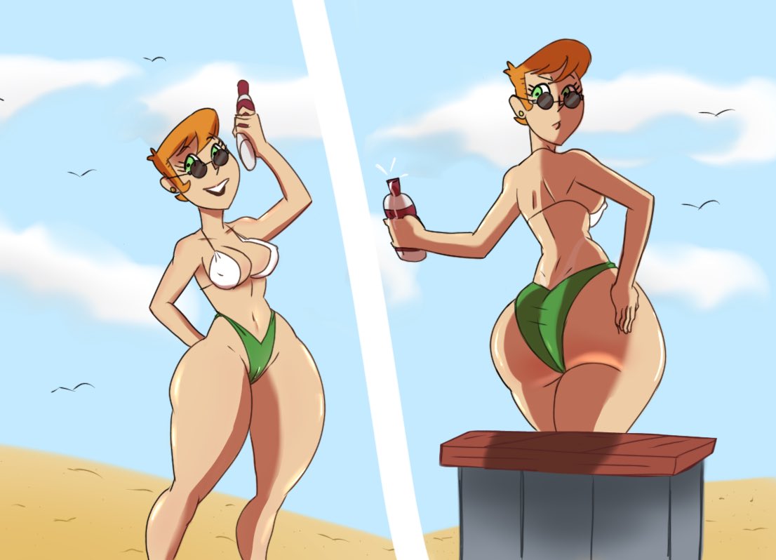 1girl culo playa culo grande bikini cartoon_network dat_ass laboratorio_dexter mamá_dexter mujer fondo_bikini_verde mujer_madura milf pelo_naranja solo traje de baño vimvimvixen top_bikini_blanco