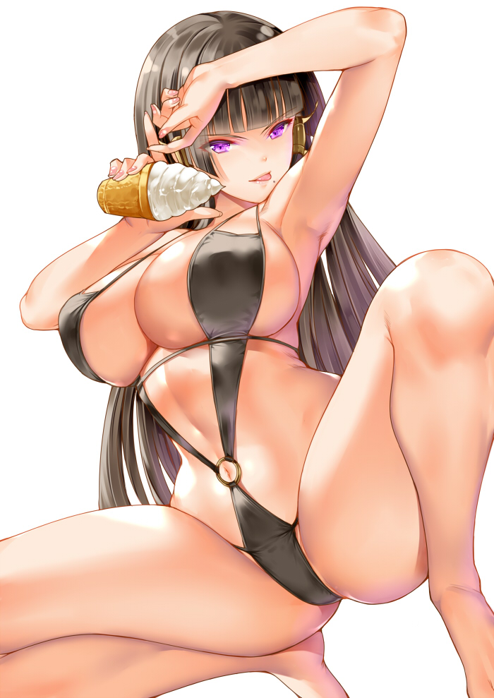 1girl seductor piernas desnudas pechos grandes bikini cabello_negro escote dead_or_alive dead_or_alive_6 dead_or_alive_xtreme dead_or_alive_xtreme_2 dead_or_alive_xtreme_3 dead_or_alive_xtreme_3_fortune dead_or_alive_xtreme_voleibol de playa dead_or_alive_xtreme_venus_vacation ice_cream nyotengu one-piece_ bikini ojos_morados saburo sling_bikini tecmo