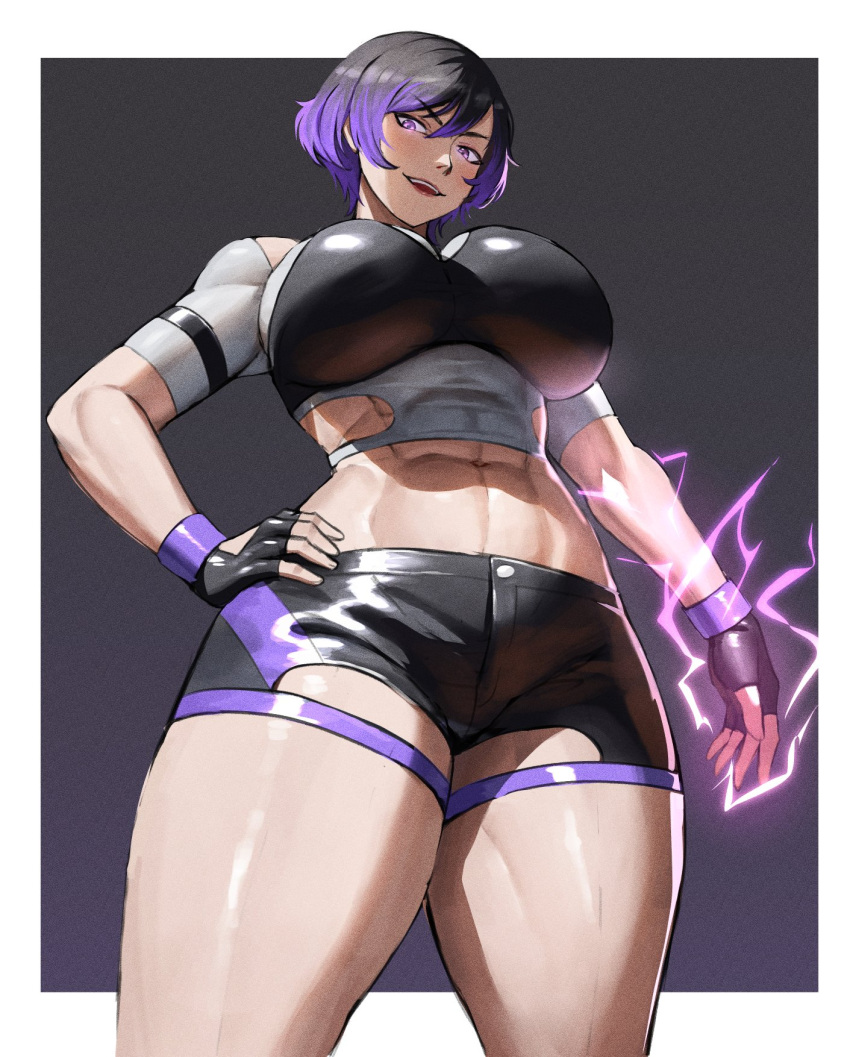 1girl 1girls abs anhuzart Athletic_female bandai_namco big_breasts big_breasts big_breasts cabello_negro_y_morado pechos curvilíneo curvilíneo curvy_body curvy_female curvy_figure ethan69_(artista) mujer_abs luchador guantes sin dedos fit_female guantes ojos_brillantes mano_en_cadera musculoso_female namco namco_bandai ojos_morados reina reina_(tekken) reina_ mishima tekken tekken_8 muslos gruesos muslos marimacho mujer tonada twitter voluptuoso