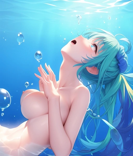 1girl ai_generated pechos grandes ojos_azules pelo_azul pechos ojos ahogados mujer miku_hatsune mujer_desnuda desnudo océano lado del mar teta solo submarino vocaloid agua