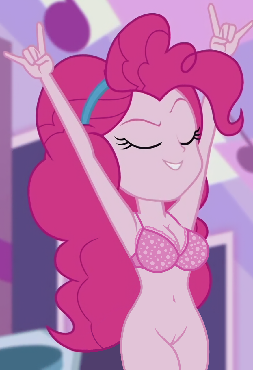 1girls big_breasts sin fondo bottomless_female sujetador pechos vestida editar equestria_girls hasbro my_little_pony pinkie_pie_(eg) pinkie_pie_(mlp) captura de pantalla