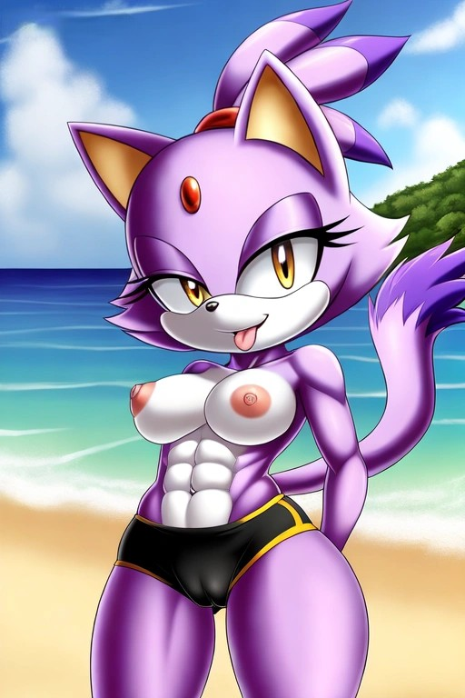 abs ai_generated playa blaze_the_cat senos mobians.ai pezones nuggeto mar playa sega shorts sonic_the_hedgehog_(serie) topless topless_female