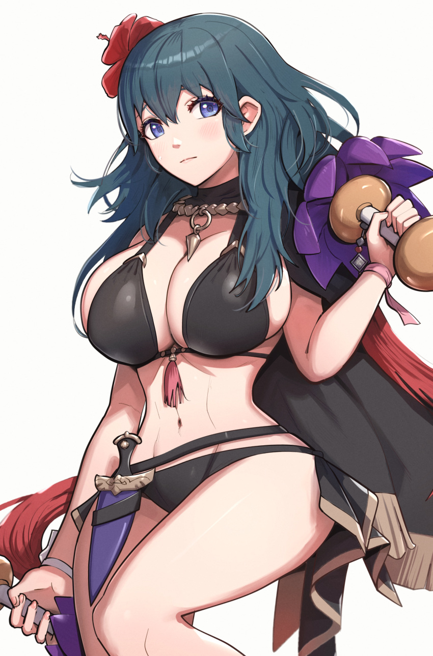 1girl 2024 :/ absurd_res seductor traje_alterno pechos_grandes bikini bikini_negro traje de baño_negro ojos_azules byleth_(emblema_de_fuego) byleth_(emblema_de_fuego)_(mujer) byleth_(verano)_(emblema_de_fuego)_(mujer) escote boca_cerrada comentario_solicitud daga emblema_de_fuego emblema_de_fuego:_tres_casas emblema_de_fuego_héroes flor flor_ in_hair gonzarez hair_flower adorno_para el cabello alta_resolución sosteniendo un cuchillo piernas cabello_largo mirando_al_visor collar nintendo traje_alternativo_oficial ojos_morados revisión vaina enfundado culo_brillante pechos_brillantes trasero_brillante cabello_brillante piel_brillante fondo_simple traje de baño borla cabello_verde azulado muslos arma fondo_blanco