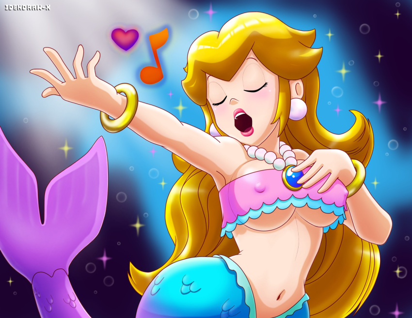 1girl digital_media_(obra de arte) fanart femenino solo_femenino idendrawx mario_(serie) sirena sirena_peach ombligo nintendo parodia princesa_peach princesa_peach:_showtime! cantando solo