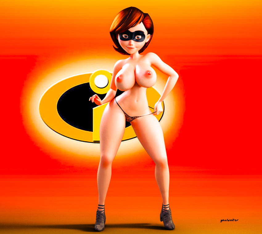 pechos grandes pezones erectos helen_parr máscara the_incredibles muslos tanga