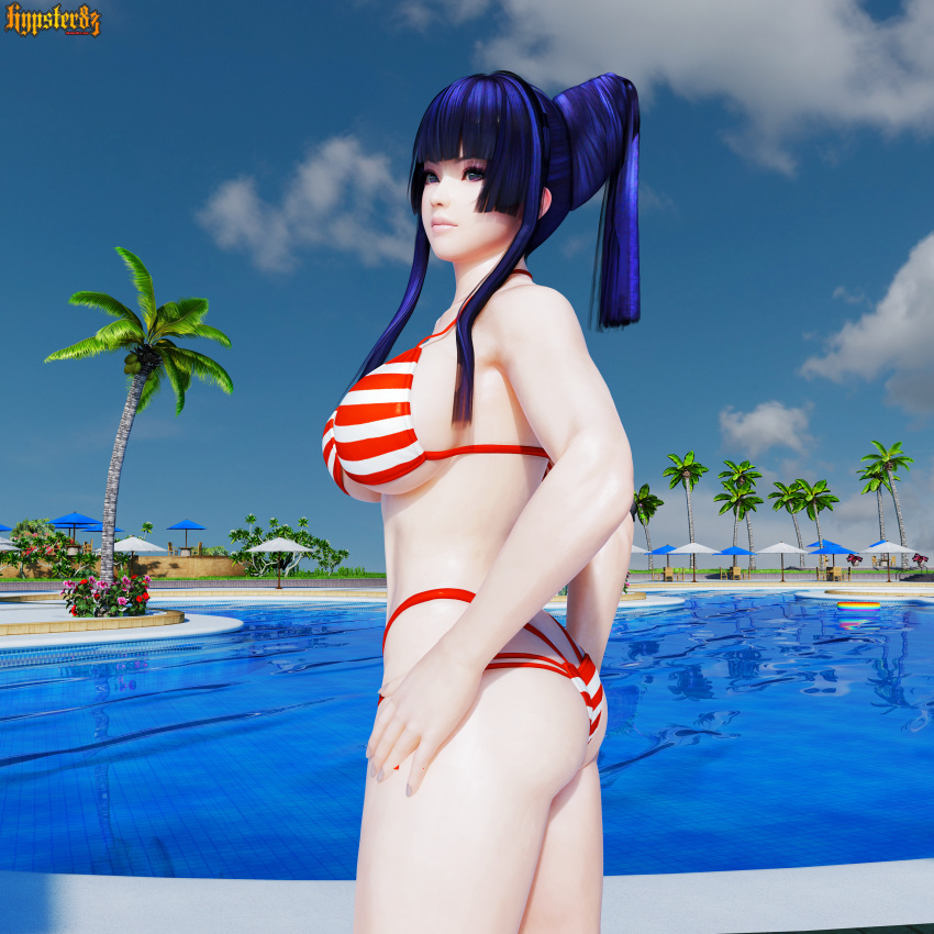 1girl seductor piernas desnudas pechos grandes bikini cabello negro escote dead_or_alive dead_or_alive_6 dead_or_alive_xtreme dead_or_alive_xtreme_2 dead_or_alive_xtreme_3 dead_or_alive_xtreme_3_fortune dead_or_alive_xtreme_voleibol de playa dead_or_alive_xtreme_venus_vacation hypster83 nyotengu posando pelo_morado silf piscina_tecmo