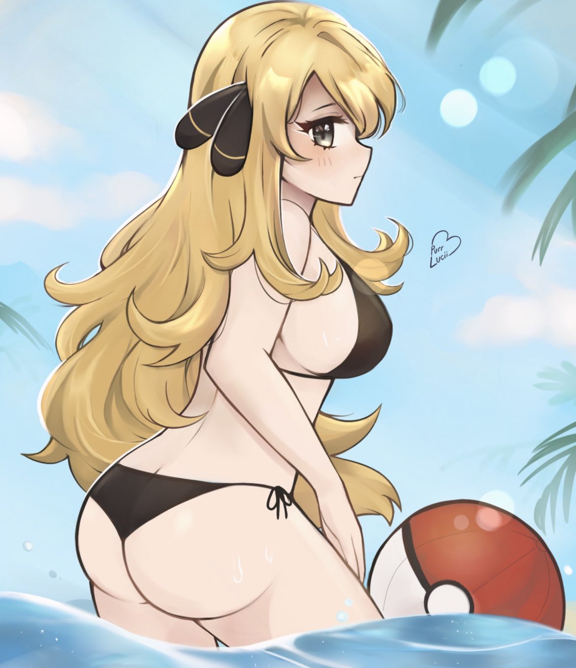 1girl culo seductor bikini rubia mujer_rubia cabello_rubio cabello_rubio mujer cynthia cynthia_(pokemon) solo mujer_mujer_de piel clara piel_clara nintendo pokémon pokemon pokemon_champion purrlucii shirona_(pokemon) sideboob