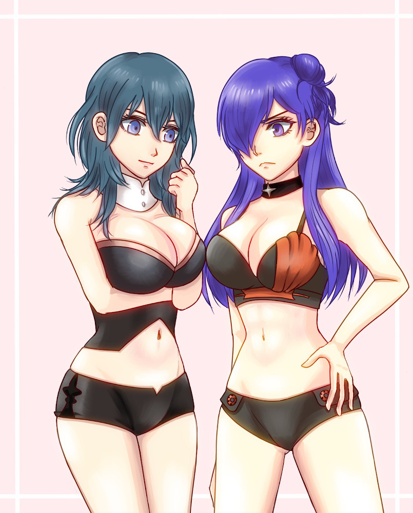 1niña 2_chicas disfraz_adaptado seductor disfraz_alterno culo_visible_a través_de_los_muslos pechos_grandes bikini bikini_negro traje de baño_negro ojos_azules byleth_(emblema_de_fuego) byleth_(emblema_de_fuego)_(femenino) escote cuello cuello_separado febakkari solo mujer_emblema_de_fuego emblema_de_fuego:_tres_casas_emblema_de_fuego_guerreros:_tres_esperanzas cabello fruncido_ moño cabello_sobre_un_ojo mano_en_la_cadera cabello_largo mirando_otra_varias_chicas ombligo nintendo ojos_morados cabello_morado shez_(mujer) _(fire_emblem) shez_(fire_emblem) single_hair_bun traje de baño estomacal teal_hair