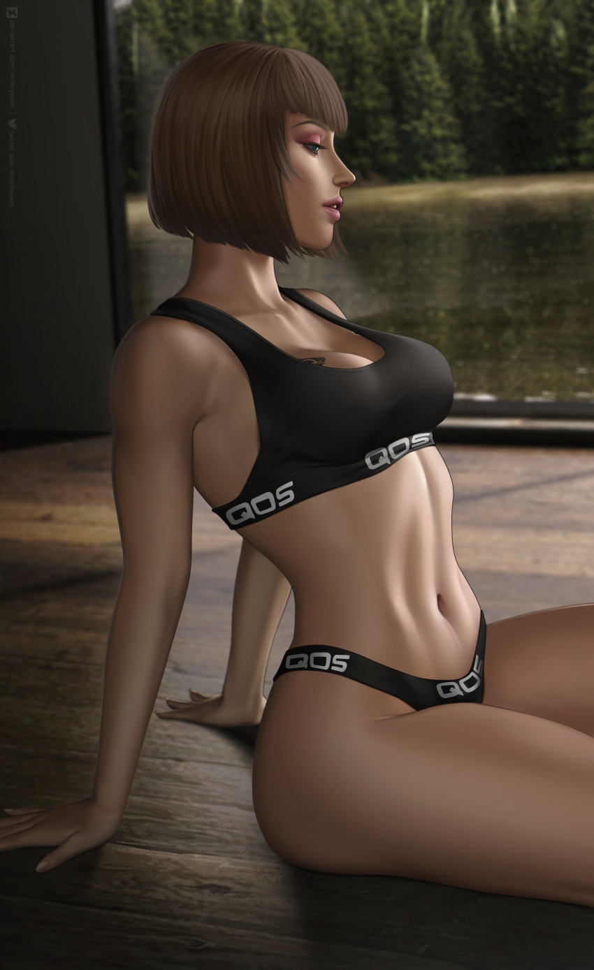 1girl 1girls anna_williams bandai_namco big_breasts bob_cut brown_hair solo_mujer_juego_de_lucha fit fit_female light-skinned_female light_skin minkroyach namco namco_bandai qos qos_clothing reina_de_picas símbolo_de_la_reina_de_picas pelo_corto sentado spade_tattoo tatuaje tekken tekken_1 tekken_2 tekken_tag_tour nombre_2 twitter x