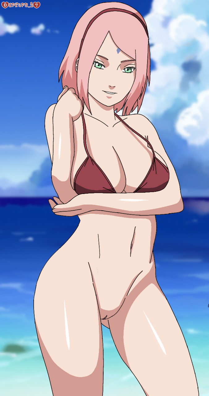 1girl seductor piernas_desnudas pechos_grandes bikini solo_parte_top_bikini boruto:_naruto_next_generaciones escote darkuro_27 marca_facial solo_femenina marca_frente banda para el cabello mirando_al_visor madura mujer_madura abdomen milf desnuda_desde_la_cintura_abajo naruto naruto_(serie) coño sakura_haruno hombros_largo_pelo sonrisa solo_enfoque traje de baño parte superior_del_cuerpo