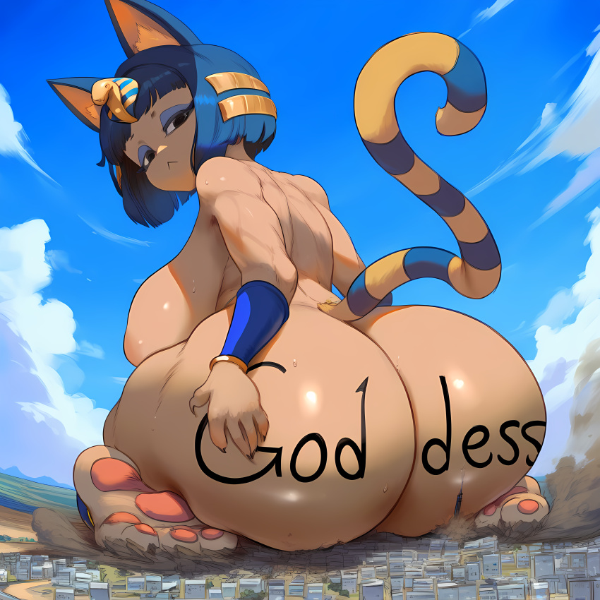 1girl 6164 ai_generated animal_crossing ankha ankha_(animal_crossing) anthro culo ass_focus ass_grab ass_worship pechos bubble_butt cat_ears cat_tail ciudad dat_ass destrucción domestic_cat culo_enorme mujer peluda giganta culo_gigante culo_enorme pechos_enormes macro nai_diffusion nintendo pezones desnudo sideboob solo