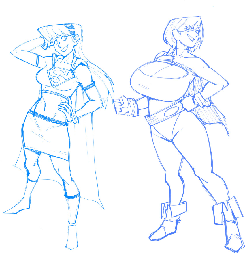 2_girls absurd_res art_ratf auroch_nsfw pechos_grandes pechos capa dc_comics diadema alta_res pechos_enormes tetas_enormes pelo_largo múltiples_chicas power_girl ratf pelo_corto falda supergirl muslos_gruesos caderas_anchas