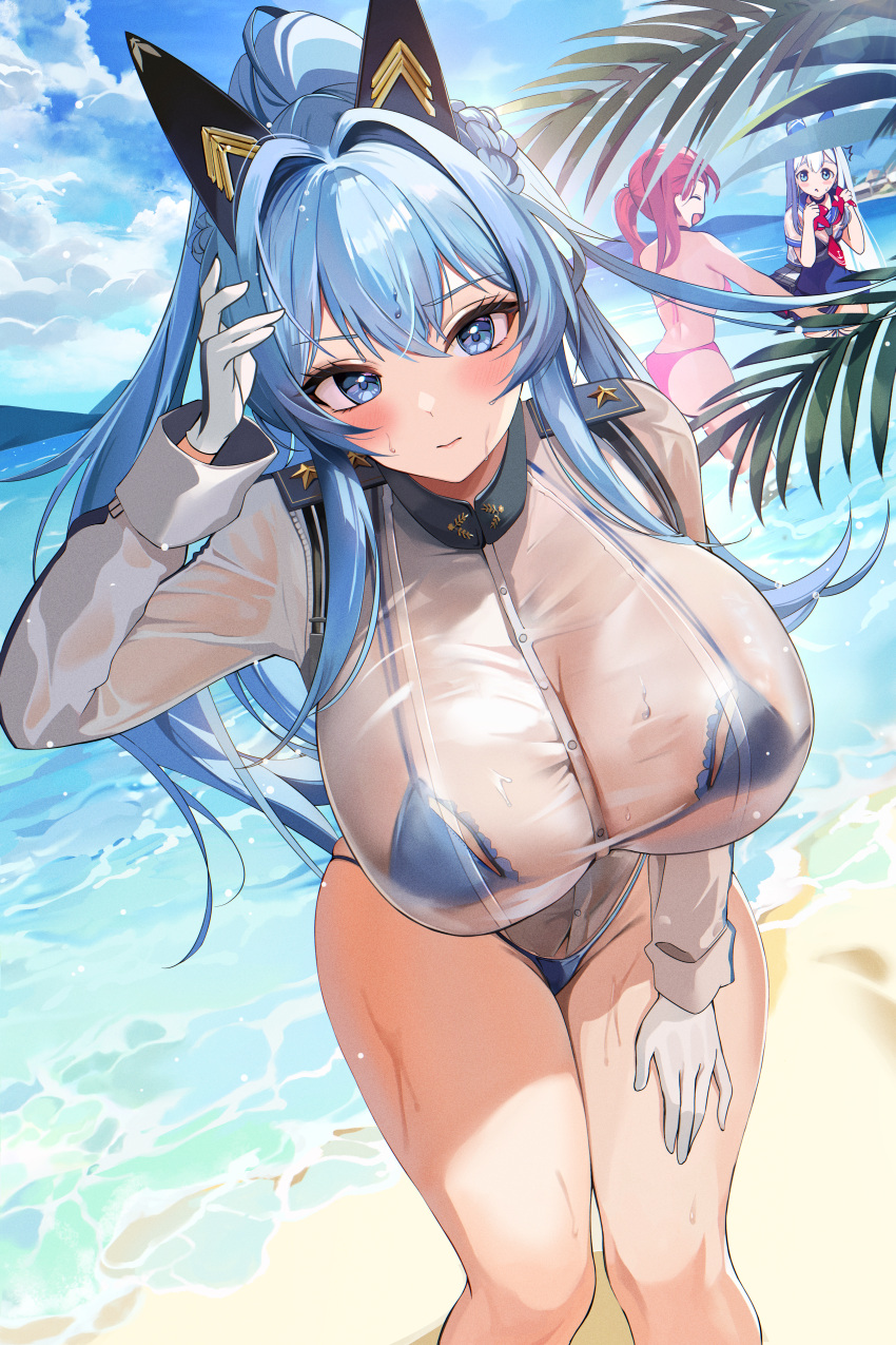 3_chicas absurd_res aegis_(nikke) ancla_(nikke) bikini de playa bikini_azul ojos_azules cabello_azul cielo_azul rubor pechos guantes de día diosa_de_la_victoria:_nikke timón_(nikke) hido_(cherryhido) cola_de_caballo alta alta_resolución pechos_enormes inclinados_hacia adelante cabello_largo mirando_al_visor mástil_(nikke) md5_mismatch micro_bikini varias_chicas afuera rosa_ revisión de bikini transparente camisa_transparente cielo solo_focus traje de baño muslos colas gemelas cabello_muy_largo agua mojado ropa_mojada guantes_blancos