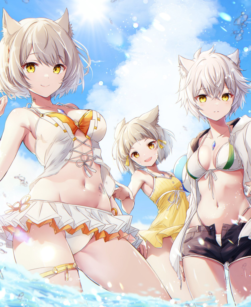 3_girls seductor peinado_alternativo ancestro_y_descendiente hombros_desnudos pechos_grandes bikini shorts_negros pechos orejas de gato catgirl core_crystal familia con curvas solo_alta_resolución mirando_visor pechos medianos abdomen milf mio_(xenoblade) monolith_soft madre_&_hija múltiples_chicas na'el_(xenoblade) ombligo nia nintendo disfraz_alternativo oficial orange_swim traje pantalones cortos cabello_plateado cintura_delgada vestido de verano traje de baño muslos_gruesos muslos ui_frara agua voluptuosa caderas anchas mojadas xenoblade_(serie) xenoblade_chronicles_2 xenoblade_chronicles_3 xenoblade_chronicles_3:_futuro_redimido ojos_amarillos