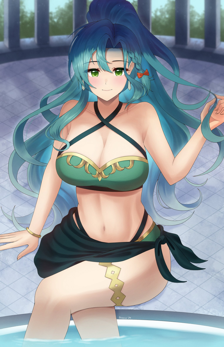 1chica 1chica 1chica seductor traje_alternativo peinado_alternativo pechos_grandes bikini pechos chloe_(emblema_de_fuego) doiparuni solo_mujer emblema_de_fuego emblema_de_fuego_engage_bikini_verde traje de baño_verde mirando_al_visor nintendo traje de baño