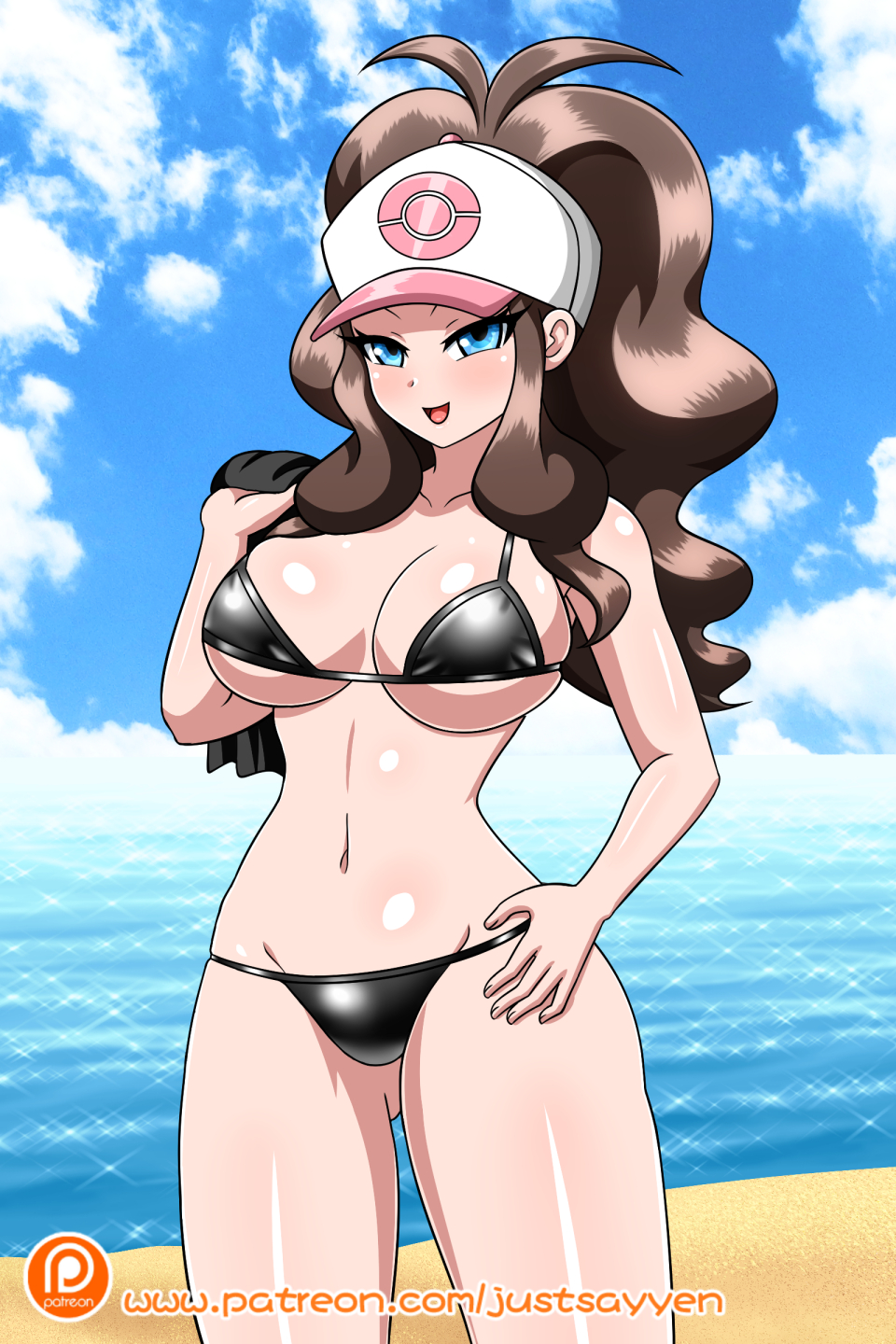 1chica 1chica 1chica seductor pechos grandes pechos grandes bikini ojos_azules rubor cabello_marrón contacto visual sombrero solo femenino hilda hilda_(pokemon) humano solo humano cabello largo mirando_al_espectador nintendo mujer de piel pálida piel pálida pokemon pokemon_bw cola de caballo muslos gruesos muslos touko touko_(pokemon) caderas anchas yensh