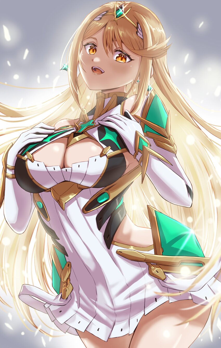 1chica 1chica resolución_absurda seductora_pechos_grandes cabello_rubio escote_recorte_ropa_recorte alta_resolución kenichiart mytra nintendo xenoblade_(serie) xenoblade_chronicles_2 ojos_amarillos