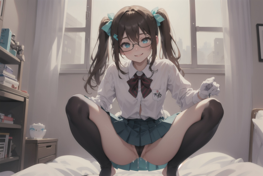 1girl ai_generated culo dormitorio bragas_negras falda_negra rubor clítoris ropa_levante pies escorzo gafas guantes adentro inclinarse hacia atrás mirando hacia abajo pezones falda_plisada presentación_coño jugo_de_coño jugo_de_jugo sallexvt falda_levante piernas_abiertas coño_abierto en cuclillas estribo_piernas muslos puntillas ojos_turquesa
