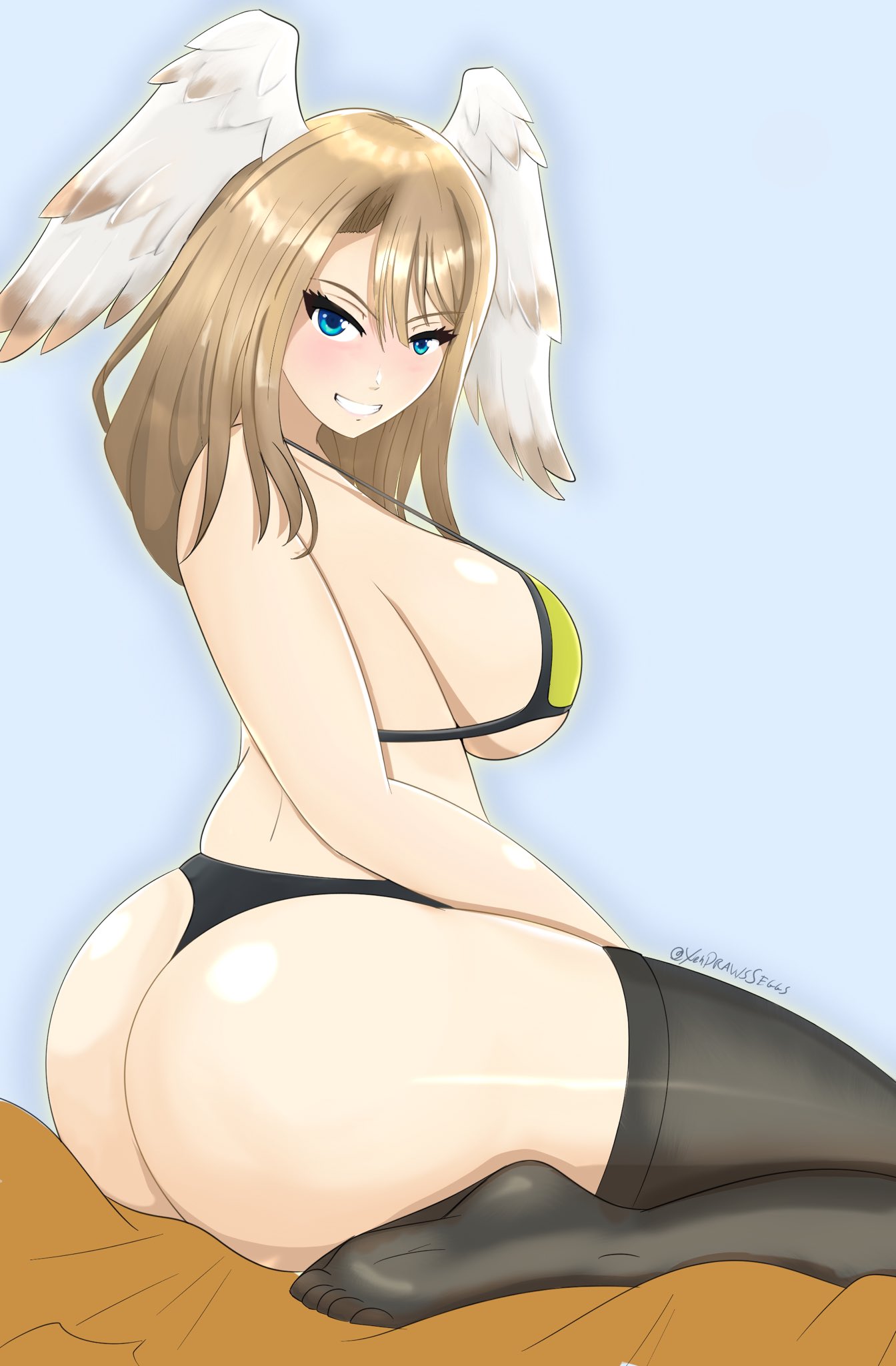 1 chica seductor culo pechos grandes bikini eunie_(xenoblade) cabeza_alas medias traje de baño tagme muslos_gruesos alas alas_en_la cabeza xendrawsseggs xendrawsthings xenoblade_(serie) xenoblade_chronicles_3