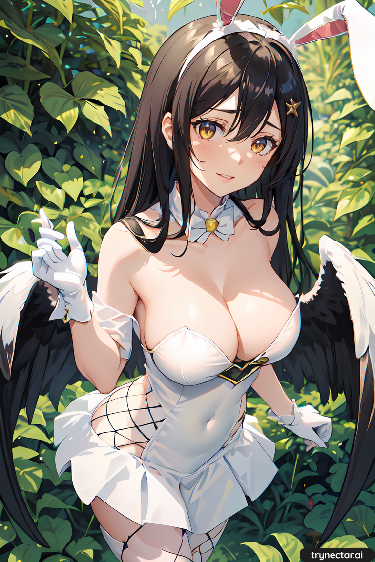 1chica ai_generated albedo_(overlord) pechos_grandes pelo_negro orejas_de_conejito solo_mujer_overlord_(maruyama) trynectar.ai alas