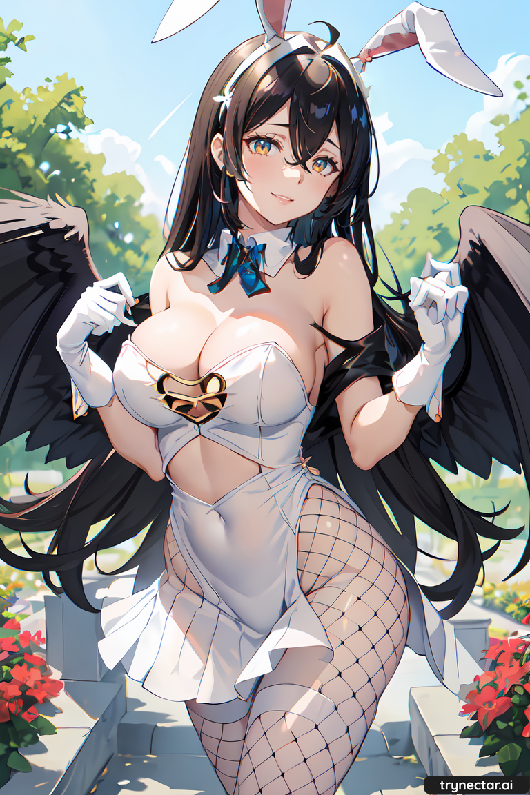 1chica ai_generated albedo_(overlord) pechos_grandes pelo_negro orejas_de_conejito solo_mujer_overlord_(maruyama) trynectar.ai alas