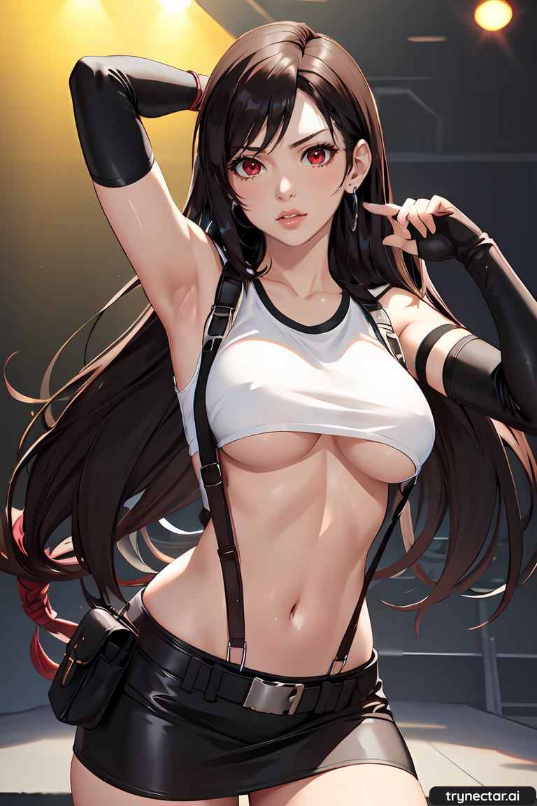 1 chica ai_pechos generados crop_top solo mujer final_fantasy final_fantasy_vii guantes pelo_largo tifa_lockhart trynectar.ai under_boob