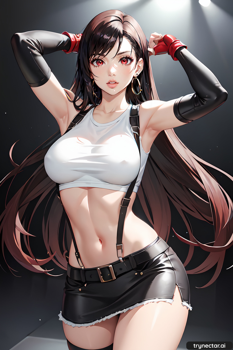 1 chica ai_pechos generados crop_top solo mujer final_fantasy final_fantasy_vii guantes pelo_largo tifa_lockhart trynectar.ai under_boob