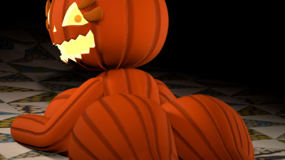 1chica 1chica culo cama solo_mujer cinco_noches_en_freddy desde_detrás jack_o_pumpkin_(fnaf) acostado mirando_hacia atrás calabaza desnuda chica_calabaza cabeza_calabaza