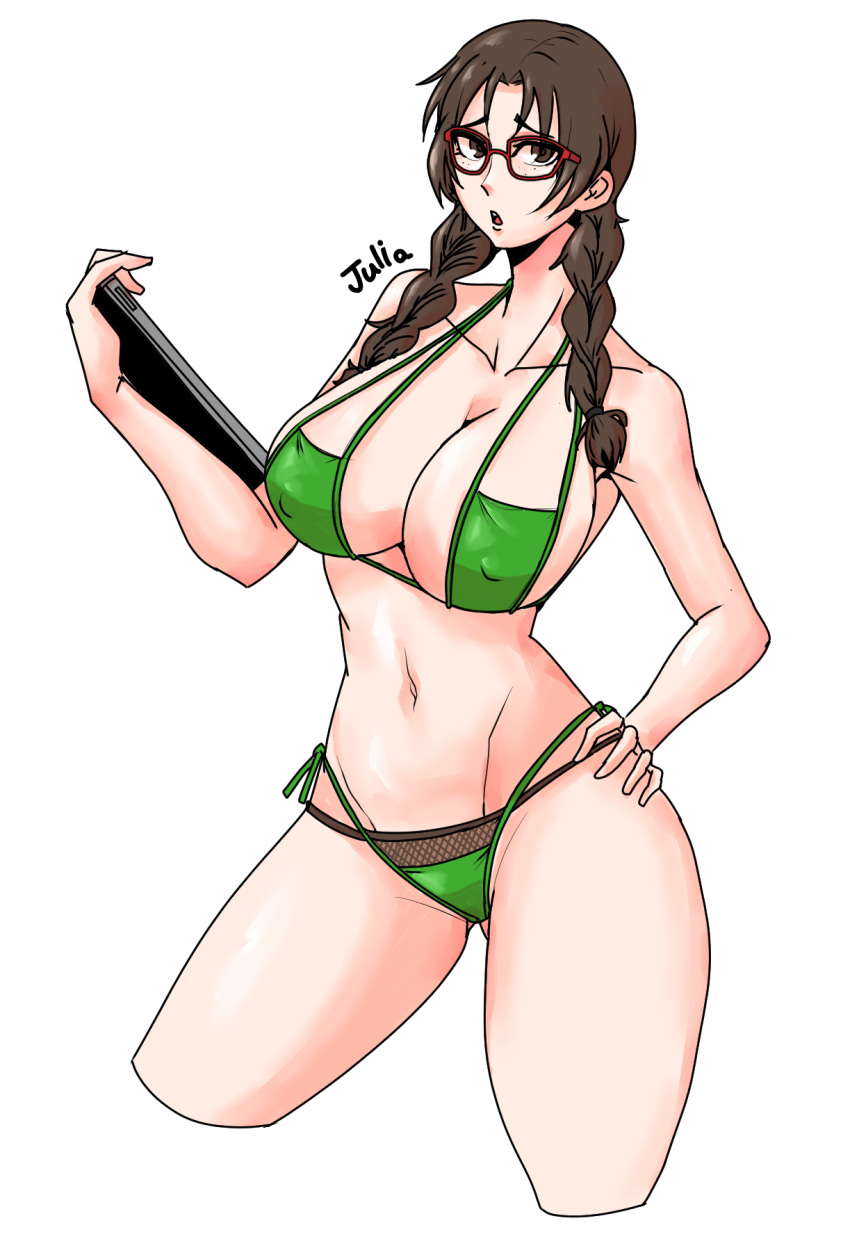 1girl 1girl seductor pechos_grandes pechos_grandes pechos_grandes bikini pelo_trenzado trenzas_twintails curvaceous curvy curvy_body curvy_female curvy_figure escape1111 gafas green_bikini julia_chang namco tekken tekken_tag_tournament_2 voluptuoso