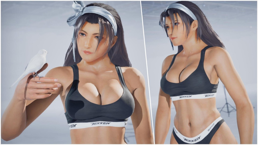 1girl 3d mujer_atlética pechos_grandes sujetador cabello_marrón mujer_abdominales mujer_solo ajuste_femenino banda para el cabello jun_kazama kazama_jun pelo_largo milf mod namco bragas cintura_delgada sujetador_deportivo tekken tekken_2 tekken_8 tekken_tag_tournament tekken_tag_tournament_2 ropa interior