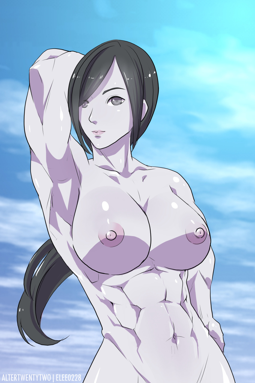 1girl abs seductor altertwentytwo mujer atlética pechos grandes elee0228 abs_mujer solo ajuste mujer en forma mirando_espectador pezones desnudo pin_up mujer tonificada wii_fit wii_fit_trainer