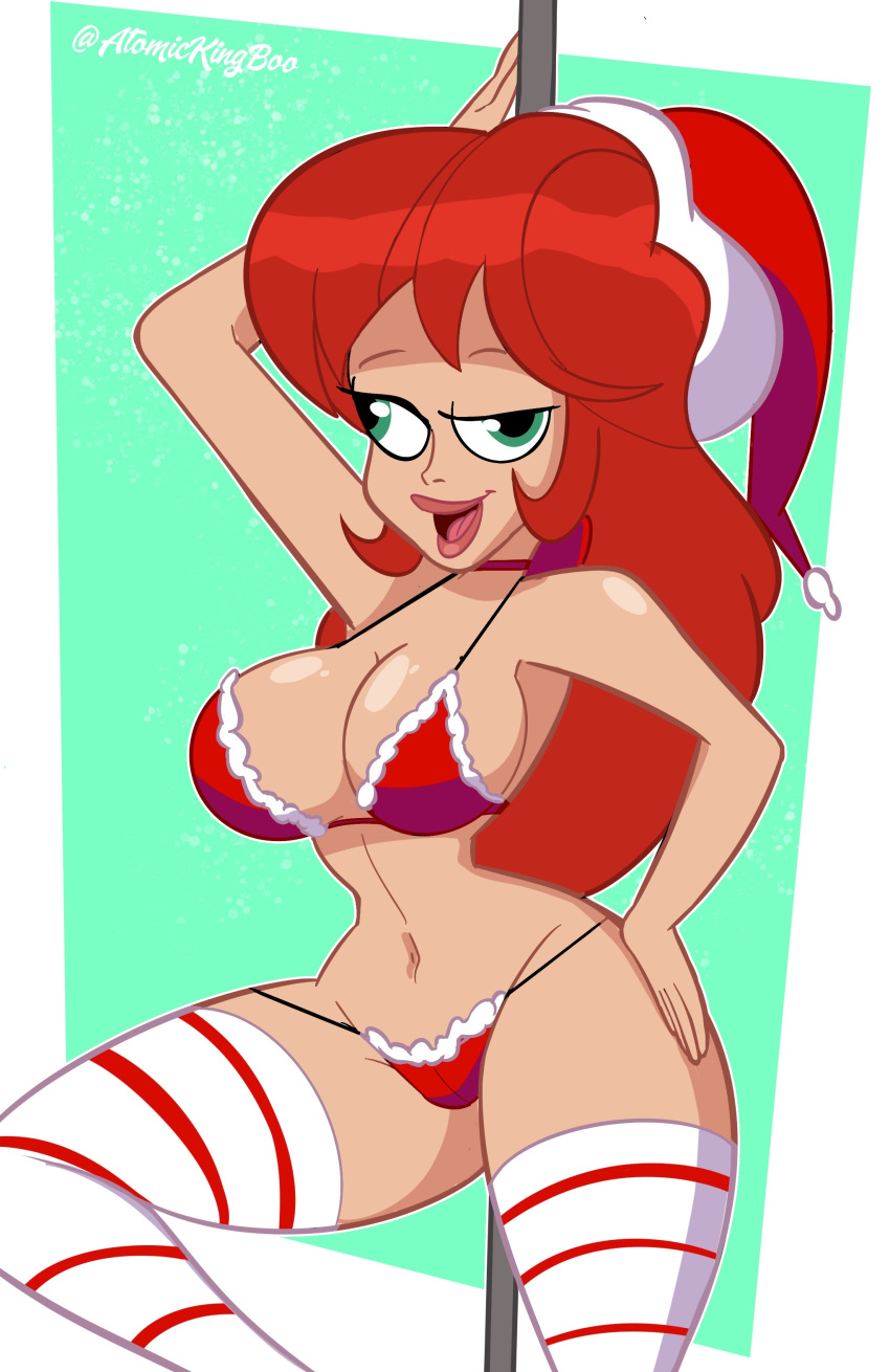 1girl abbygale_purple_eevee_kit bikini bleh bleh_is_so_hot tetas sostén pechos navidad comedia central dibujado_juntos ojos_verdes alta resolución caliente mujer de piel clara mirando_al_visor cabello_naranja bragas bikini_rojo sujetador_rojo bragas_rojas calcetines_rojos medias_rojas sombrero_de_santa sexy medias rayas bikini_rayas medias_rayadas stripper _pole tetas tetas uwu calcetines_blancos medias_blancas