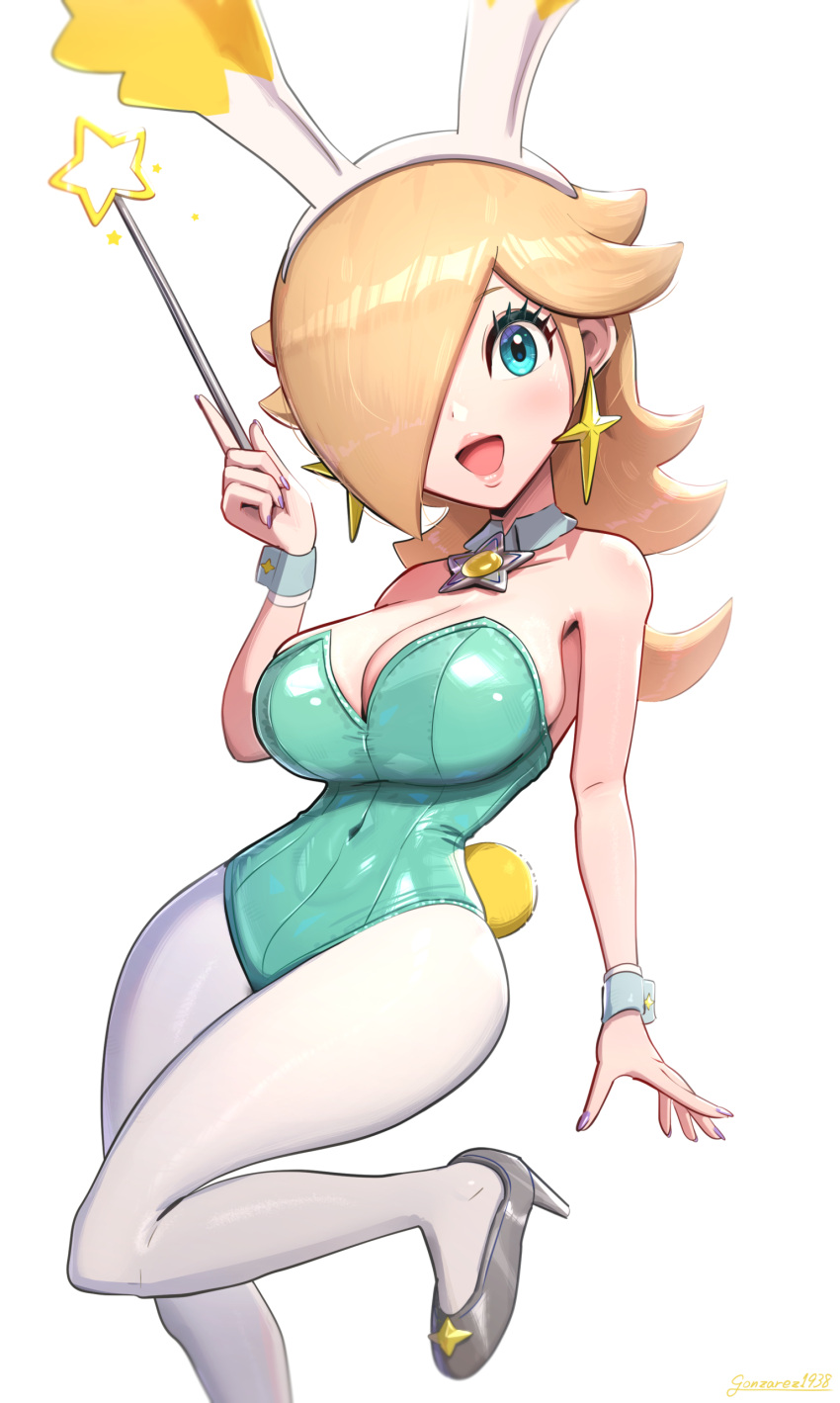 1girl absurd_res seductor traje_alternativo orejas_animales pechos grandes escote orejas_animales falsas gonzarez leotardo de alta resolución mario_(serie) nintendo playboy_bunny princess_rosalina rosalina super_mario_bros.