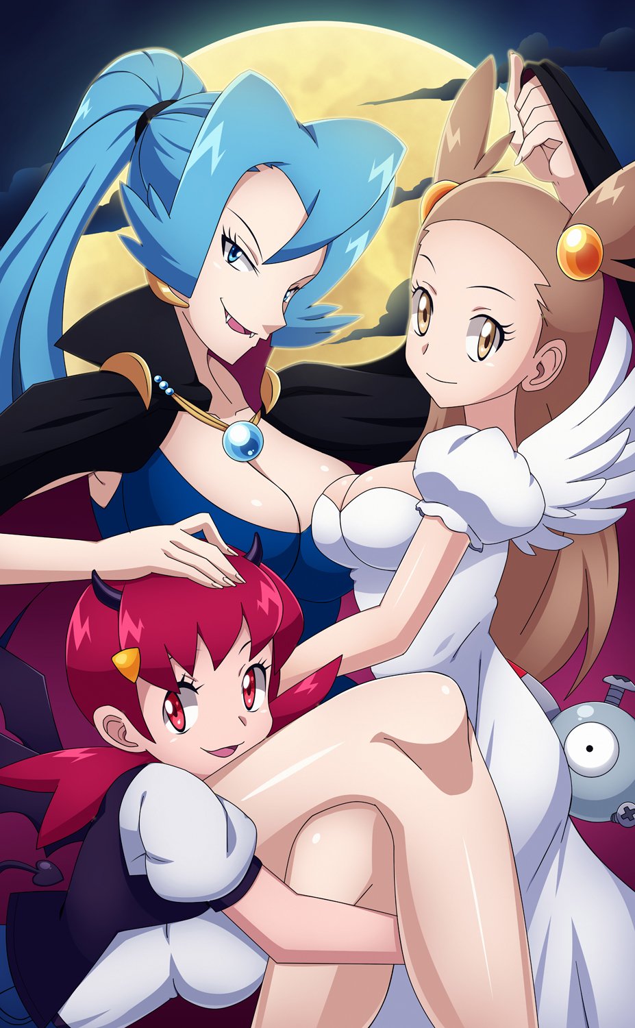 3_chicas ángel seductor ángel_y_diablo alas_de_ángel brazos_desnudos piernas_desnudas alas_de_murciélago alas_negras ojos_azules cabello_azul ojos_marrones cabello_marrón capa clair clair_(pokemon) criaturas de la nube_(compañía) piernas_cruzadas chica_demonio cuernos_demonio alas_de_demonio vestido pestañas colmillos alas_de_plumas uñas luna_llena monstruo_del_juego gen_1_pokemon líder_de_gimnasio ment halloween disfraz_de_halloween cola_de_pony_alta cuernos_de_alta_resolución jazmín_(pokemon) joyería mangas_julieta pelo_largo mangas_largas magnemite mini_alas luna múltiples_niñas collar nintendo poke_ball pokemon pokemon_(criatura) pokemon_hgss cola de caballo mangas_infladas ojos_rojos pelo_rojo mangas_cortas colas_cortas sentado sonrisa cola de pie colas gemelas vampiro vivivoovoo vestido_blanco alas_blancas whitney whitney_(pokemon) alas