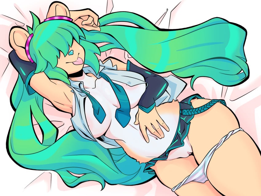 1girl oso oso_alfa oso_niña pechos solo mujer franja peluda furry_female furry_only miku_(oso) miku_hatsune ropa_abierta coño