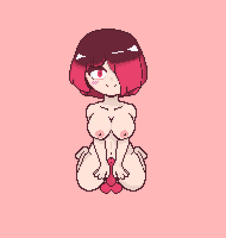 1girl bete_noire betty_noire senos cabello_marrón consolador solo femenino glitchtale piernas desnudo desnudo_femenino pixel_(obra de arte) fondo_rojo consolador_rojo ojos_rojos cabello_rojo juguete sexual fondo_simple undertale_au xtyasc