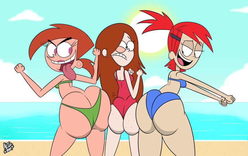 1girl 3_girls altzegoz_(artista) culo culo_escote culo_pecas culo_a_culo playa bikini bottom_heavy bubble_butt_crack cartoon_network crossover disney disney_channel culo_expuesto culo_gordo solo_mujer_hogar_de_acogida_para_amigos_imaginarios frankie_foster pecas culo_gigante gravedad_falls humano nickelodeon traje de baño de una sola pieza pon ytail cabello_rojo intercalado bikini_pequeño cabello_lacio los_padres_fairly_oddparents ropa_apretada lengua_fuera traje de baño_de_dos_piezas incómodo vicky_(padres_fairly_odd_padres) wendy_pana