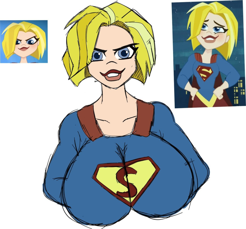 1girl 2020 tamaño_de_pechos_alternativo pechos_grandes pechos_grandes ojos_azules dc_comics dc_super_hero_girls solo_femenina pechos_enormes kara_zor-el captura de pantalla supergirl thedomely fondo_blanco