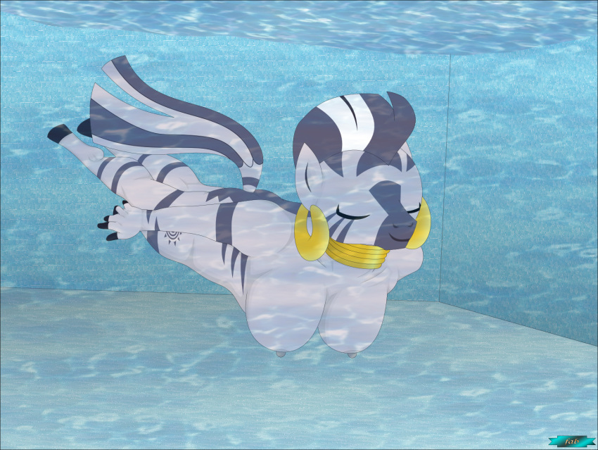 1girl anthro pechos grandes pechos équido equino fab3716 hembra hasbro mamífero my_little_pony desnudo solo piscina tagme bajo el agua agua cebra zecora zecora_(mlp)