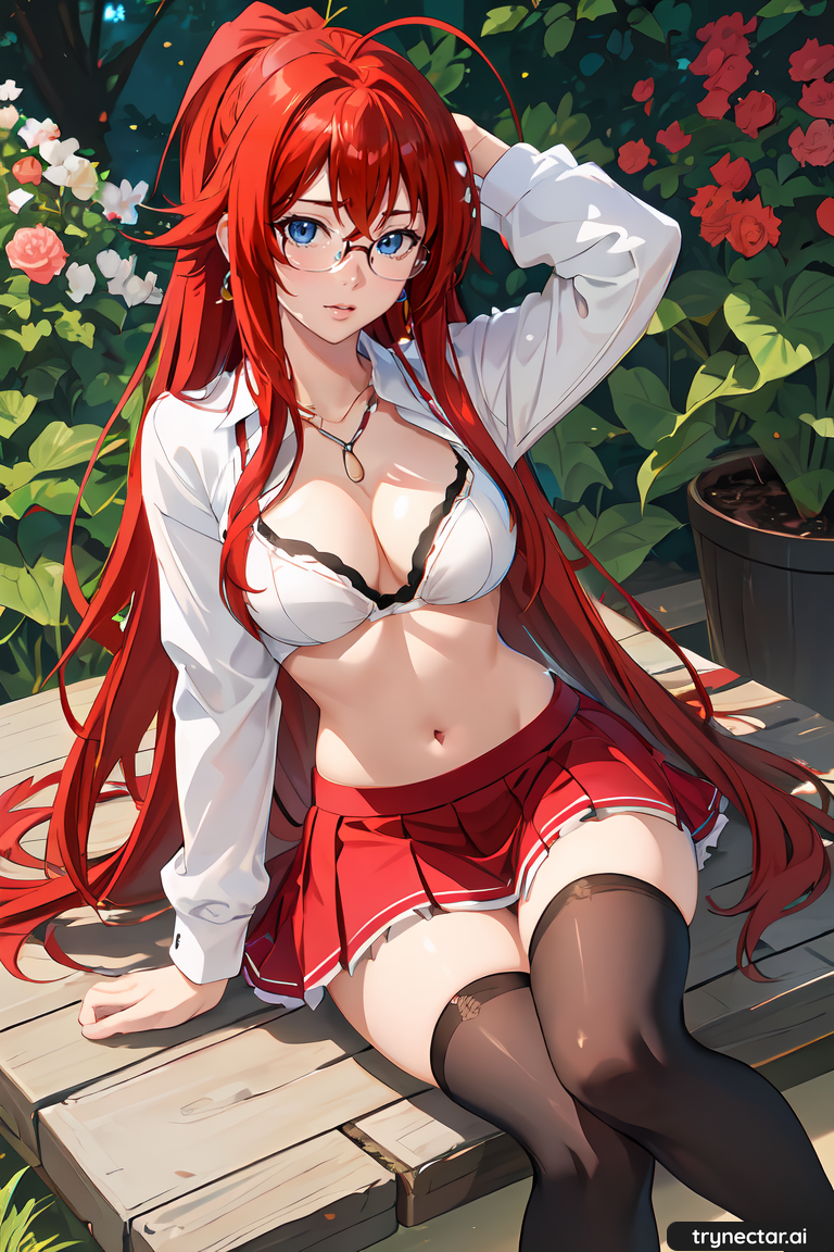 1niña pechos grandes ojos_azules high_school_dxd pelo_largo pelo_rojo rias_gremory sentada falda